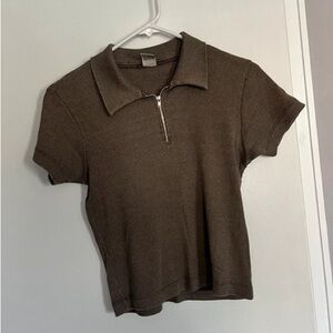 Brown Short Sleeve Polo Top